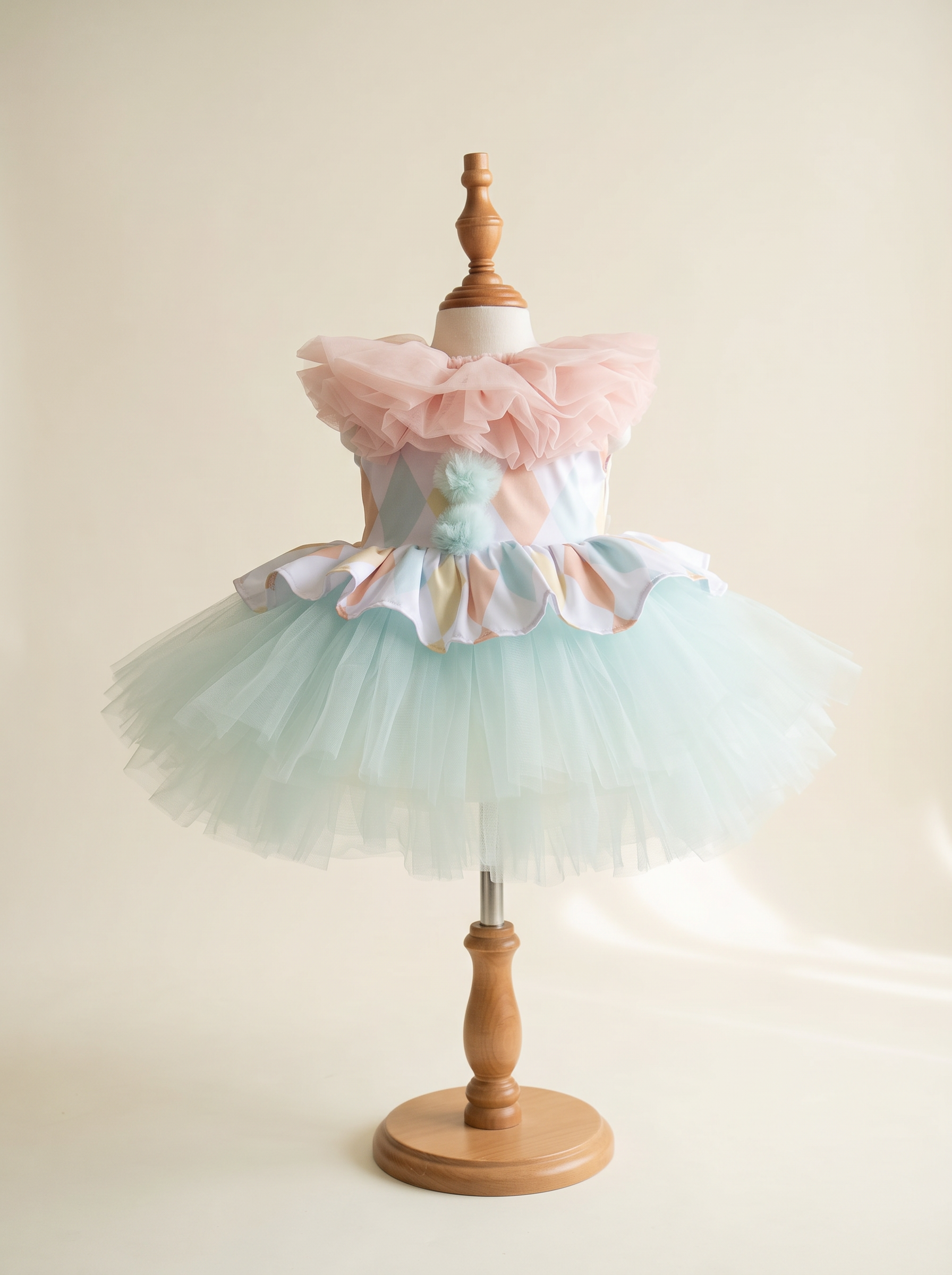 Carnival tutu costume in pastel diamonds with mint tulle skirt