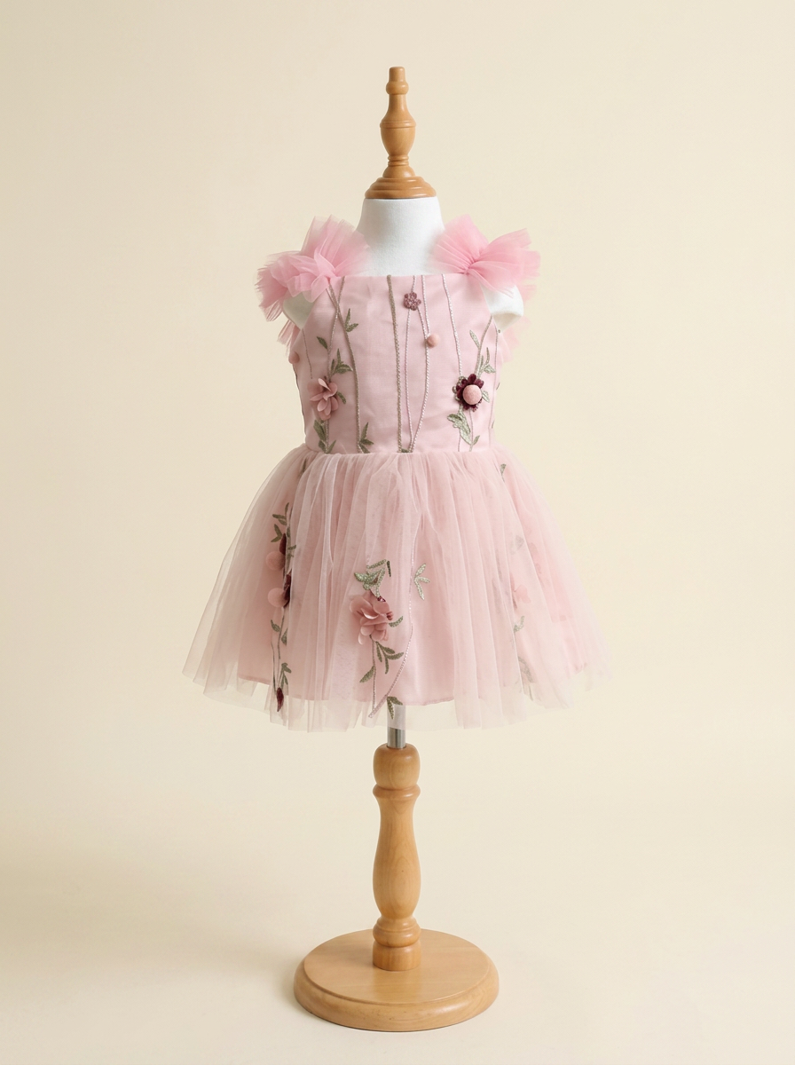 Enchanted Blossom, a pink embroidered tulle dress for little girls